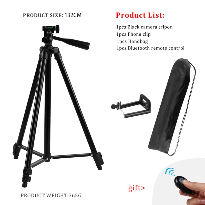 102/132/152cm Flexible Mobile Tripod Stand For Smartphone Dslr Camera Tripod Holder With Bluetooth Remote For Selfie Photography: 132cm black set