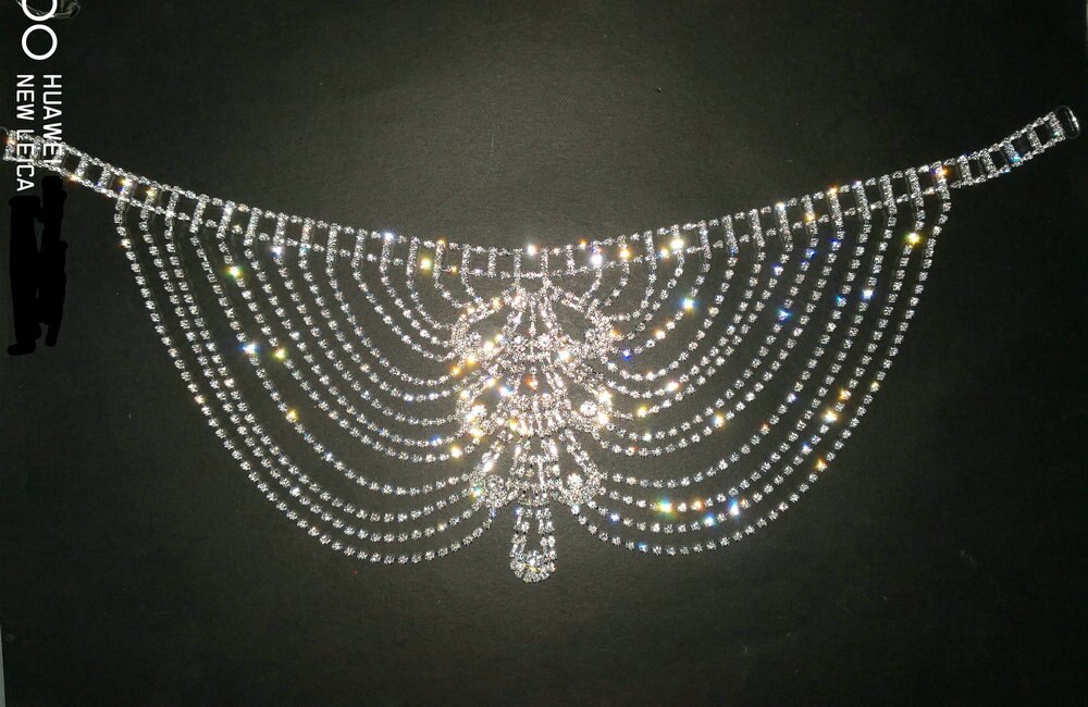 Bruids Hoofddeksel Crystal Strass Ketting Flapper Cap Bruiloft Gatsby Accessoires Party Achterzijde Voorhoofd Head Band Stuk Sieraden