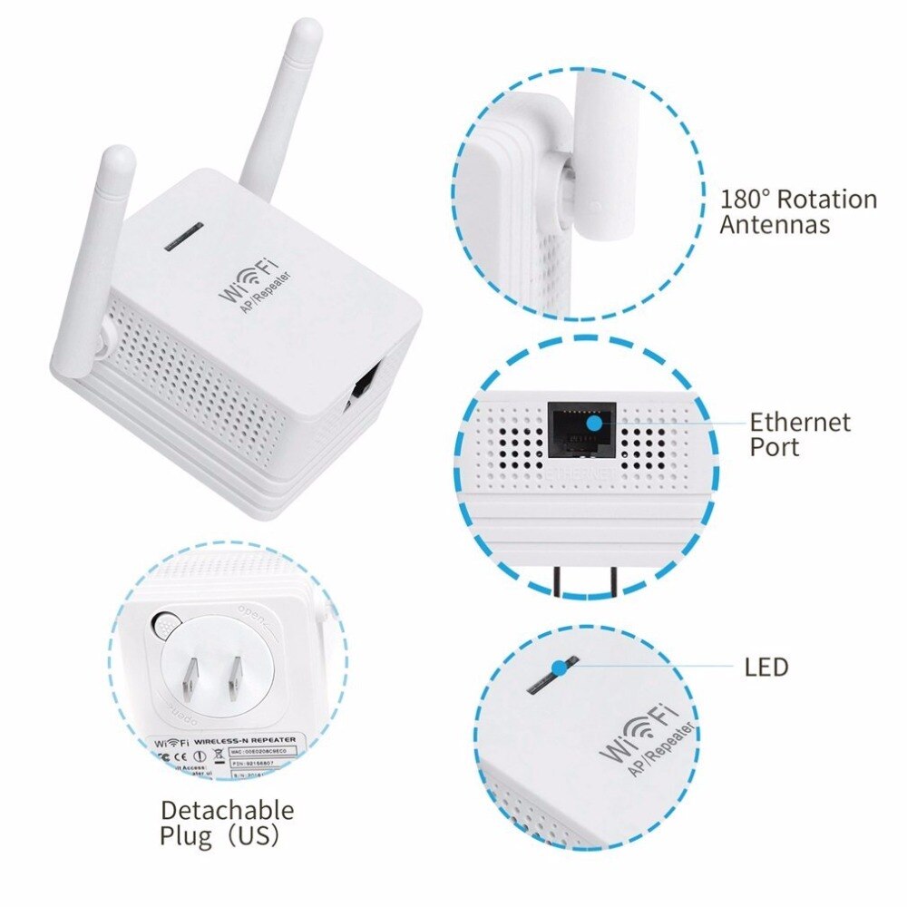 Ripetitore Wireless 300Mbps Router di rete WiFi Signal Range Extender Booster Dual 2DB antenne US Plug
