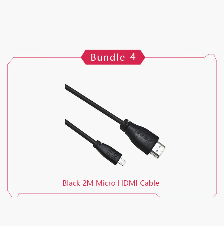 Officiële Raspberry Pi 4, 5 Micro HDMI naar standaard HDMI (A/M) 1 m en 2 m kabel: Bundel 4