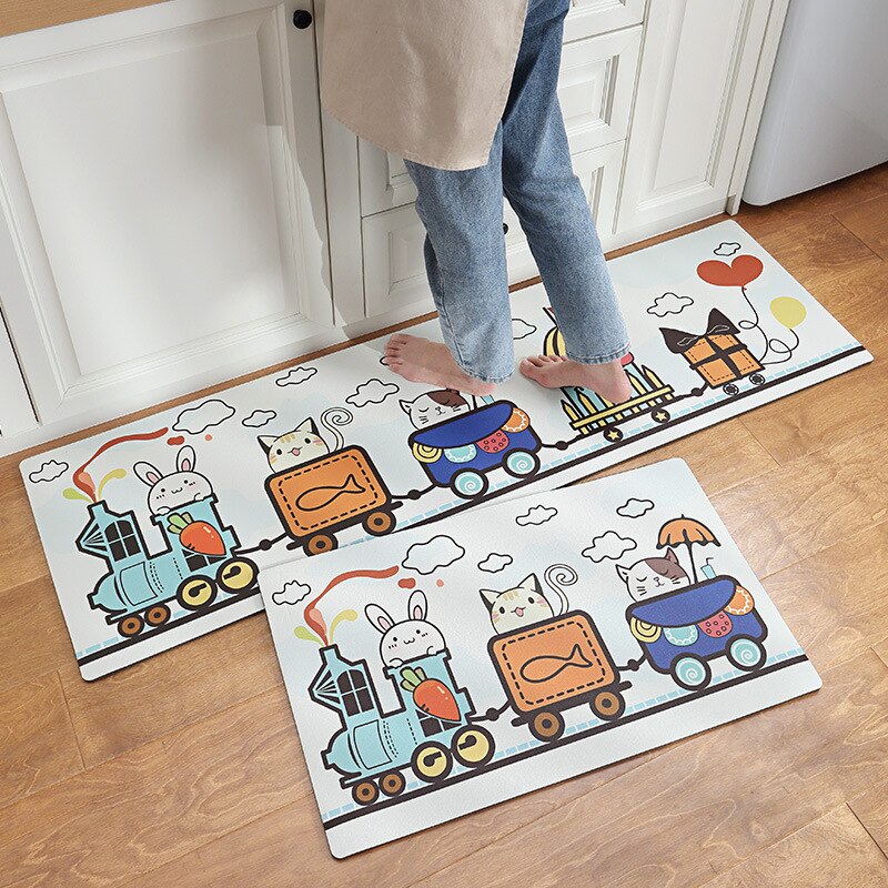 PU Leather Kitchen Floor Mat Oil-proof Long Kitchen Mat Home Environmental Protection Waterproof Anti-skid Fatigue Foot Mat: 04 / 45x150cm