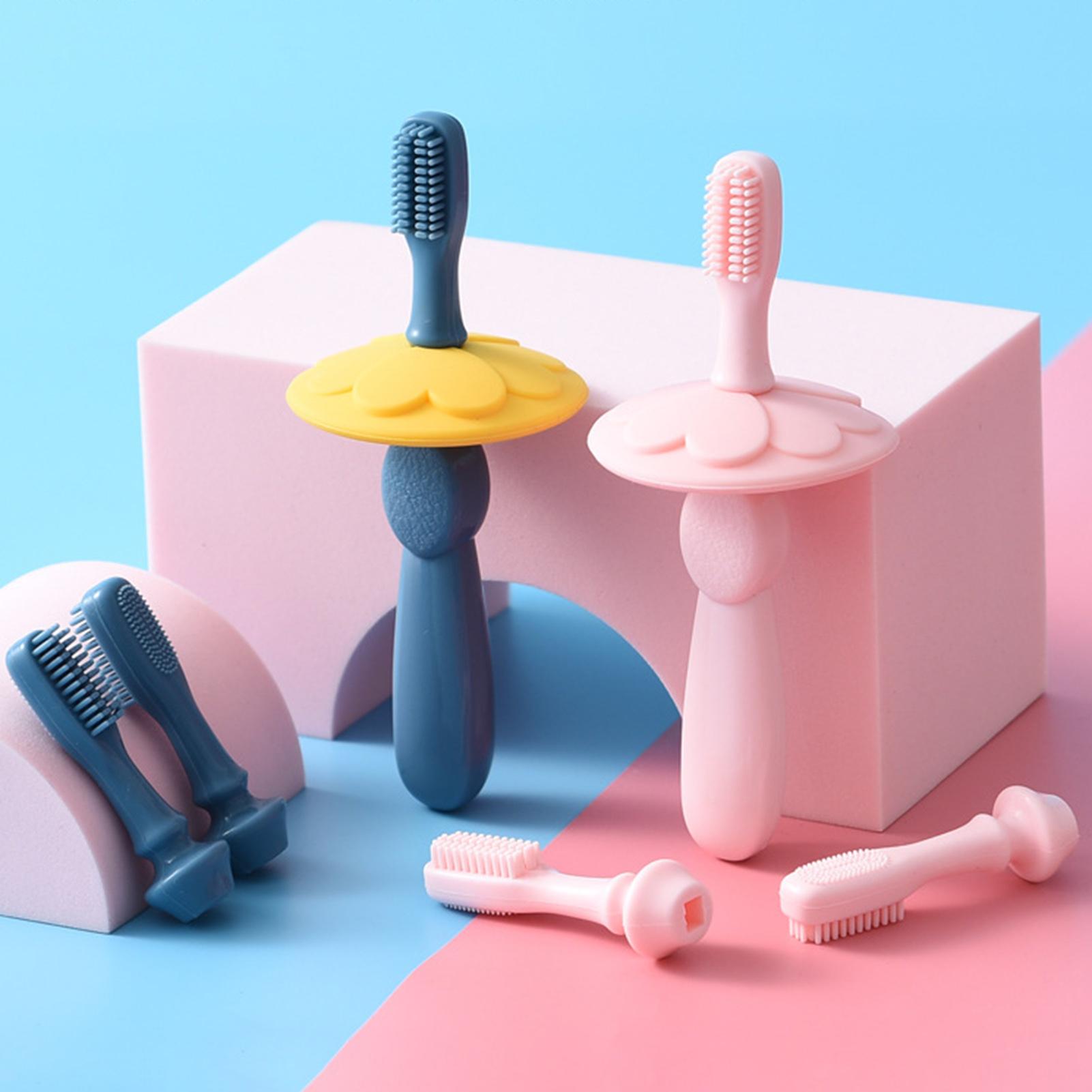 Bonito práctico y cómodo cepillo de dientes de silicona cómodo con flor duradera, cerdas suaves, suministros de cuidado de limpieza bucal para recién nacidos