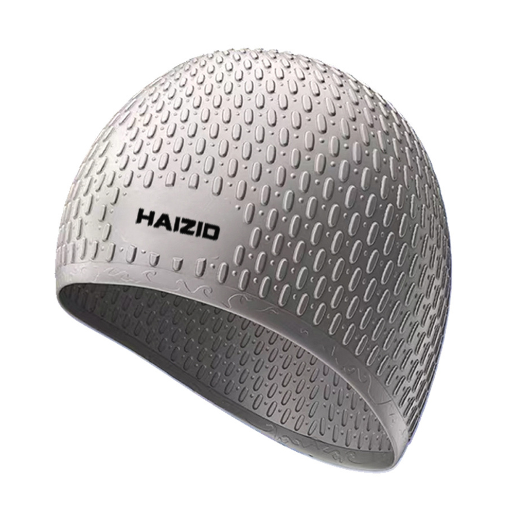 Silicone Waterproof 3D Elastic Swimming Caps For Men Women Long Hair Swimming Hat Cover Ear Bone Pool Adult Swim Cap: Grey