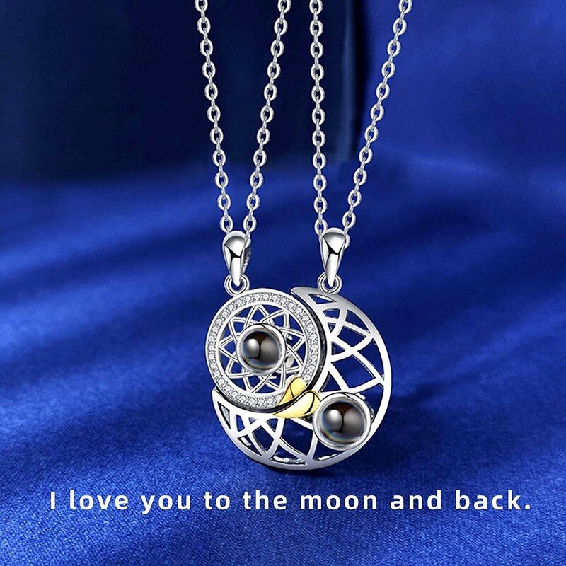 Couple Matching Necklace Sun Moon Heart Magnetic Paired Pendant Jewelry Chain Geometry Choker Lover 2 PCS/Set