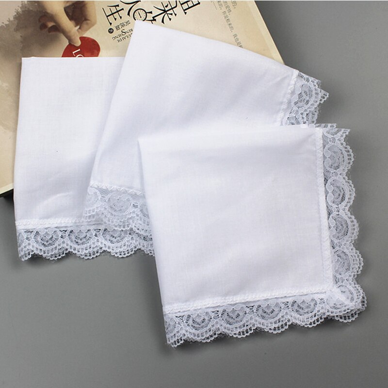5pcs Novelty Wedding White Square Pocket Women Lace Handkerchief Cotton Portable Towels Thin Hanky zakdoeken fazzoletto mendil