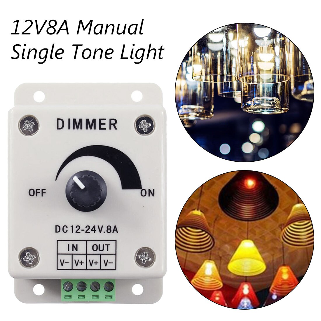 LED Dimmer Switch 12-24V 8A Adjustable Brightness Lamp Strip Driver Single Color Light Power Supply Controller