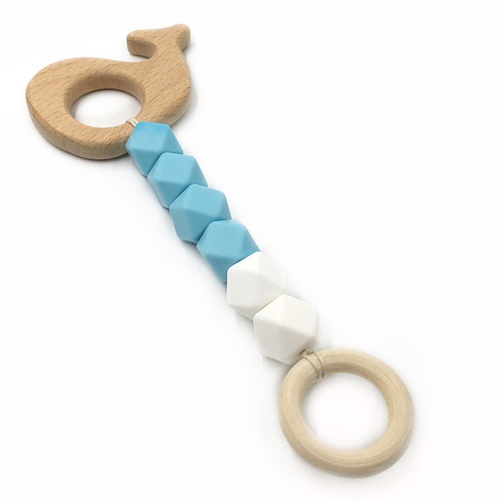 Mordedor de madera para bebé, juguete con cuentas de dentición con de ganchillo de zorro, erizo, elefante, pájaro, juguete para niños, pulsera con cadena para dentición