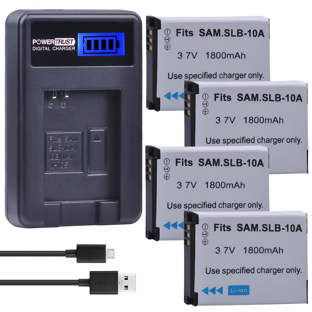 2Pcs SLB-10A SLB10A SLB 10A Camera Battery + LCD USB Charger for Samsung EX2F WB150F WB250F WB350F WB750 WB800F WB500 WB550 HZ10: 4battery and charger