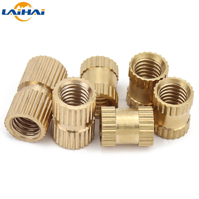 100 uds/50 uds/20 piezas Uds/10 Uds m1.4 M2 M2.5 M3 M4 M5 M6 M8 tuerca de inserción Braas moldeo por inyección tuercas de insertos de rosca moleteadas de latón