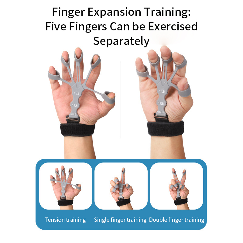 Handgreep 5-vingertrainer Krachttraining Kracht Onderarmrevalidatie Siliconen trainer Verstelbare versterker voor pols