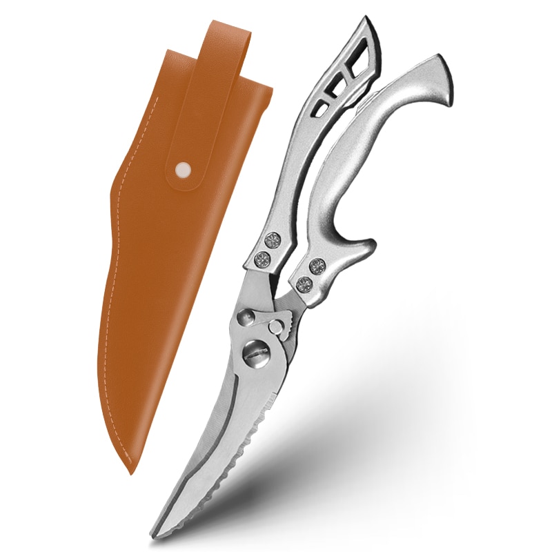 Scissor for Kitchen Chicken Bone Scissors Duck Fish Cutter Shears Stainless Steel Scissors Scale Clean Cook Scissors Knife: sliver 1 with cover