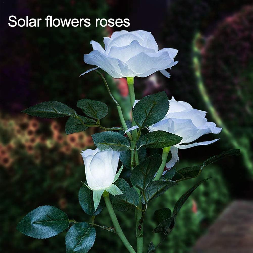 3 Heads Solar Rose Light LED Flower Lawn Stake Lamp Decoration Yard Garden For Home Outdoor Waterproof Path O3P4