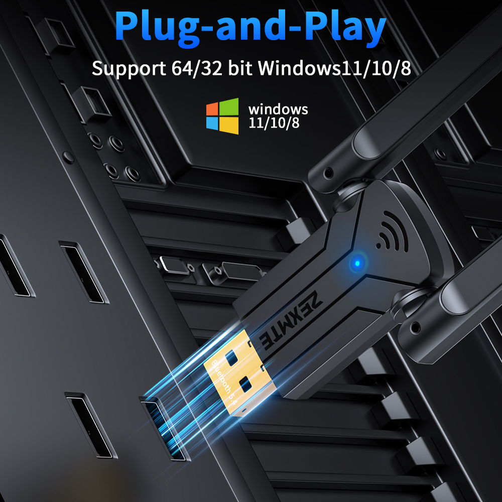 Zexmte USB Bluetooth 5.4 Adapter 590FT/180M Long Range for Windows 8/8.1/10/11 Desktop Keyboard Mouse Bluetooth Dongle Adaptador