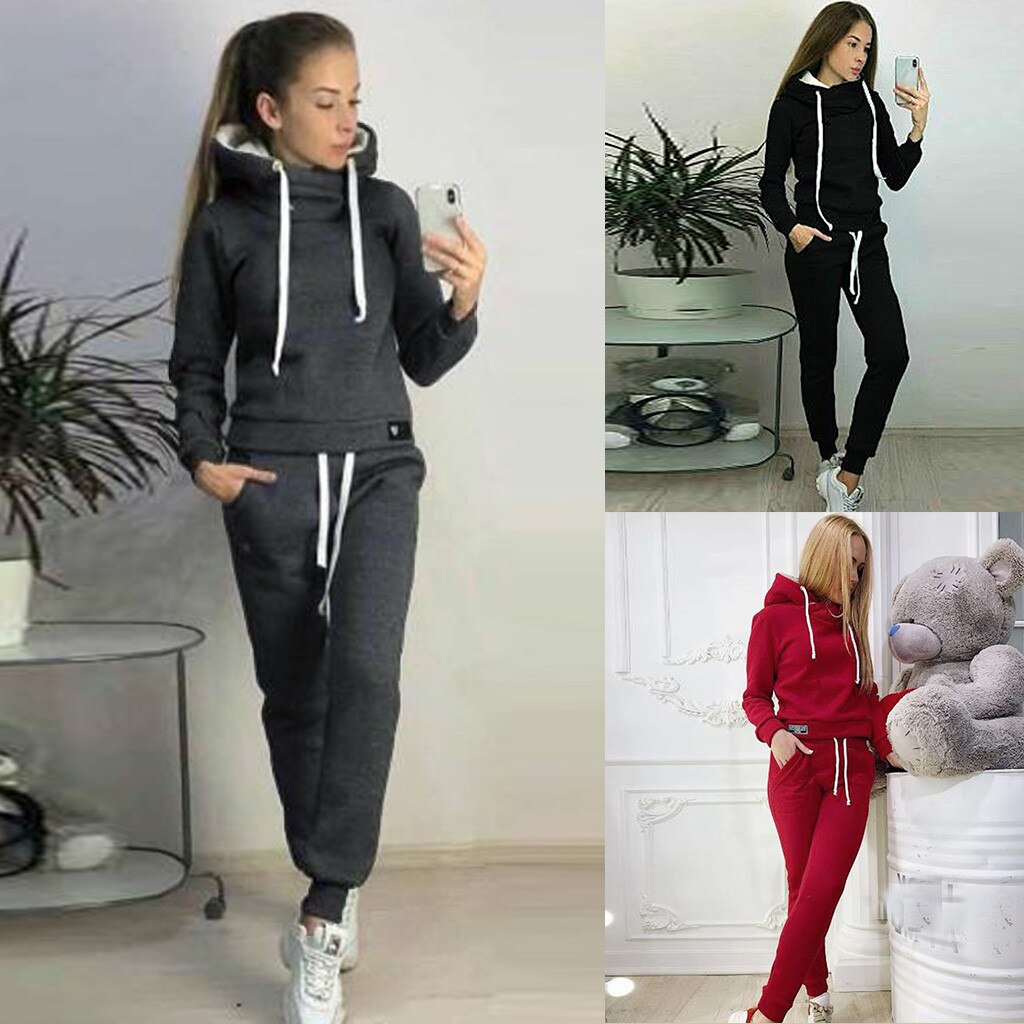 Trainingspak Vrouwen Hoodie + Broek 2 Stuk Sets Vrouw Sportkleding Dikke Hoody + Broek Sport Suits Plus size S-XL #3