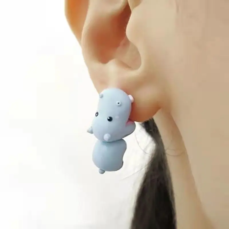 Boucles d'oreilles en forme d'animal de dessin animé pour femmes, 2 pièces/1 paire, mignon dinosaure petit chien baleine, morsure d'argile, bijoux d'oreille, amusants à la: Couleur or