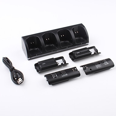 Voor nintendo wii-afstandsbediening joystick quad 4 slots oplaadstation oplaadstation + usb-kabel +4x 2800 mah oplaadbare batterijen