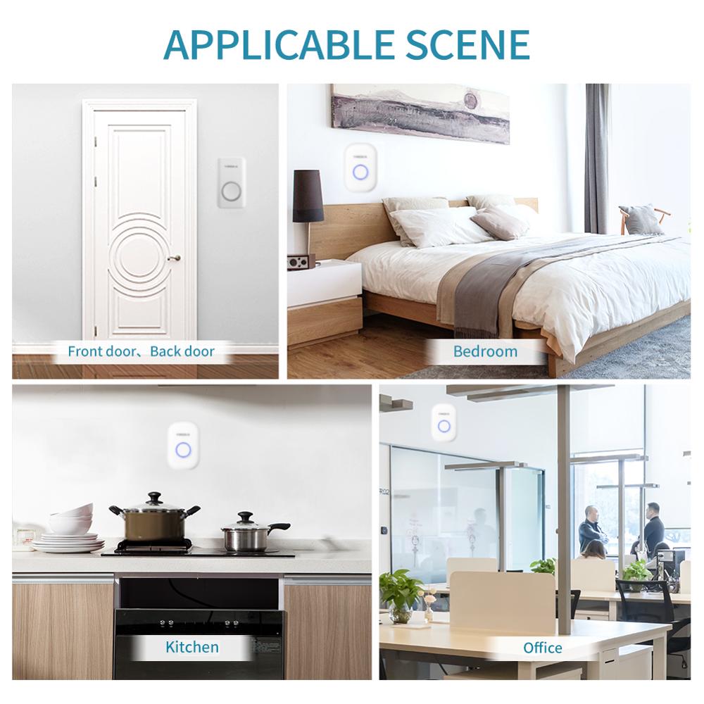 Campanello senza fili di autoalimentazione pulsante cinetico campanello per porta 58 melodie indicatore LED campanello per porta Kit Wireless ricevitore trasmettitore set