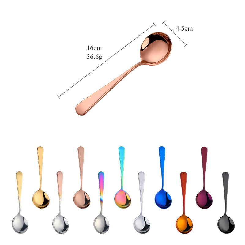6/8/11Pcs Stainless Steel Soup Spoons Round Dessert Spoon 11 Colors Spoons Set Ice Cream Scoop Spoon In Party Dinnerset