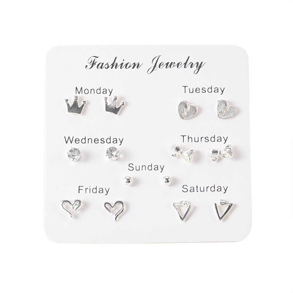 Women Heart Star Mini Earrings Set Girl Small Jewelry Square Leaf Pearl 6-pairs Stud Earring Sets Lady Mini Jewelry: G