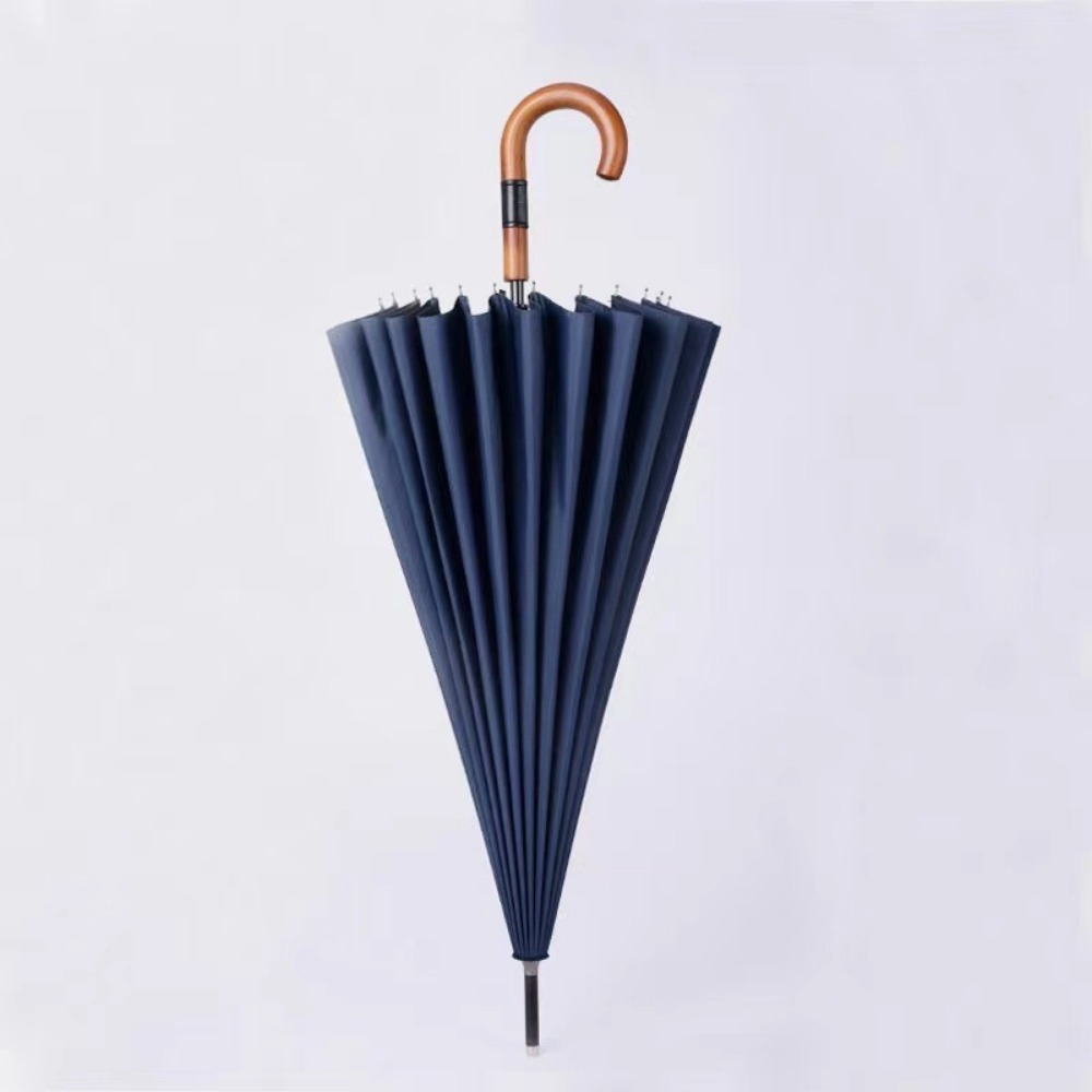 Regenschirm mit langem Griff, große automatische Regenschirme, 24-Knochen-Massivholzgriff, robuster, windbeständiger Verstärkung, Regenschirm