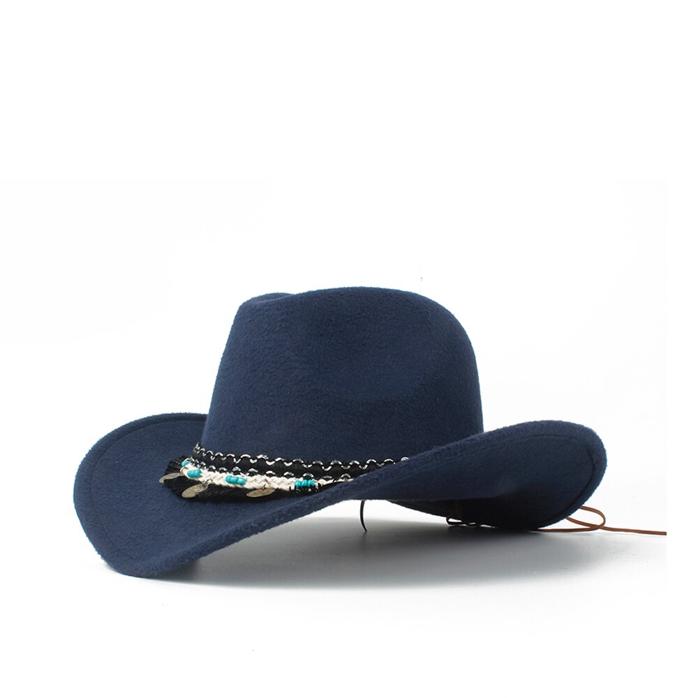 Women Western Cowboy Hat Lady Fascinator Outblack Cowgirl Sombrero Hombre Jazz Cap: Dark Blue