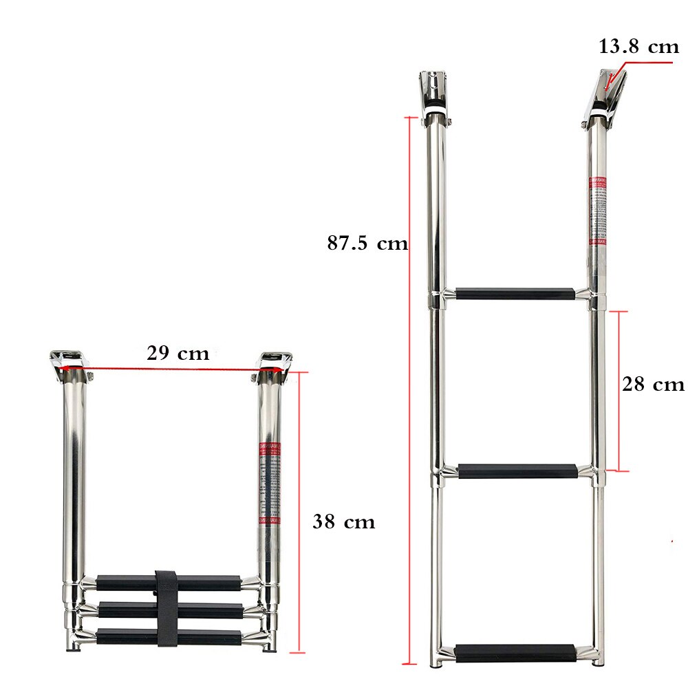 Stainless Steel 3 / 4 Steps Boat Telescopic Ladder Marine Transom Boarding Ladder Feet fit Swim Step Over Platform