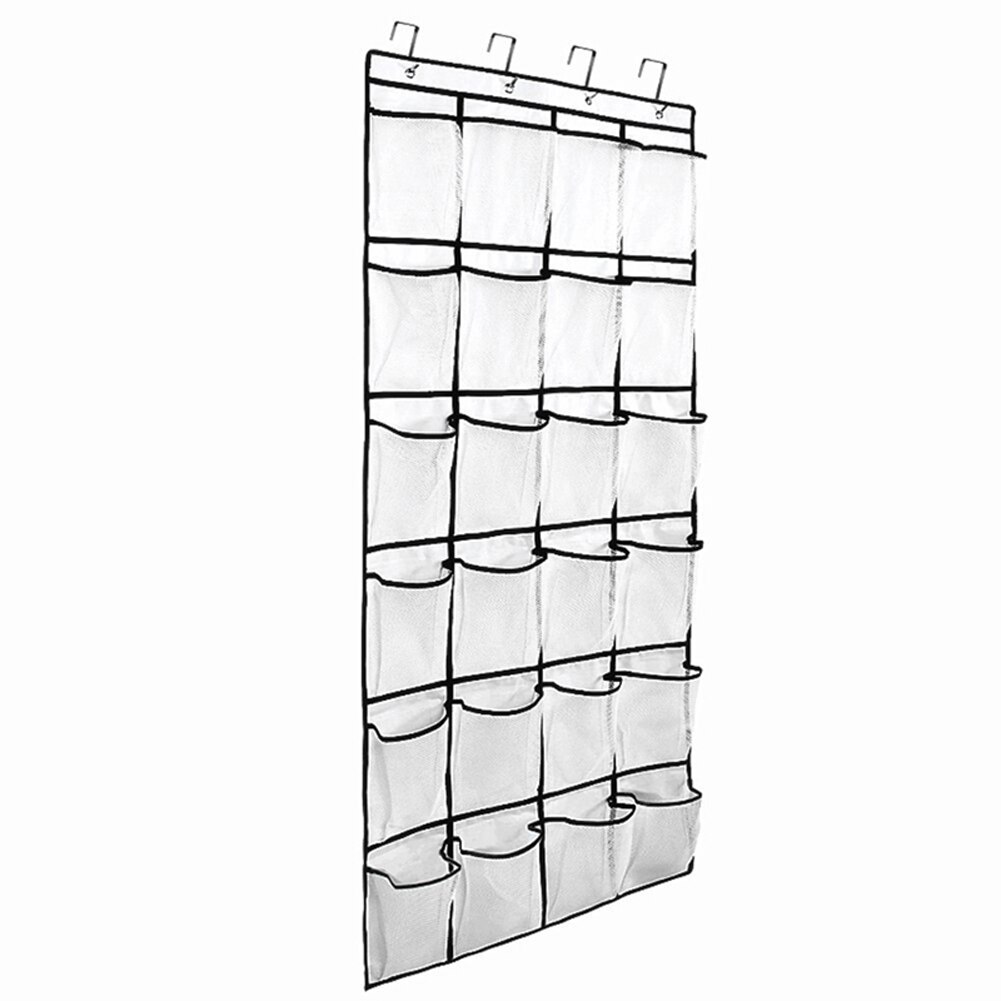 12/24 Pocket Over the Door Shoe Organizer Rack Hanging Storage Space Saver Hanger: White 24 Pocket