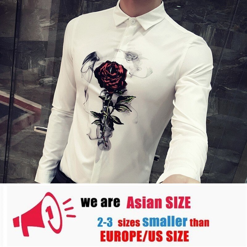 Camisas ajustadas coreanas para hombre , camisetas sociales informales con estampado Digital de manga larga para Club nocturno o , Camisa Masculina: XL 65-70KG
