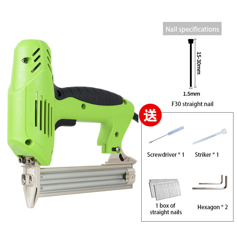 Elektryczny pistolet do gwoździ Dwufunkcyjny pistolet do gwoździ F30 Prosty pistolet do gwoździ Wielofunkcyjne narzędzie do strzelania do gwoździ sufitowych Narzędzie do obróbki drewna: Złota