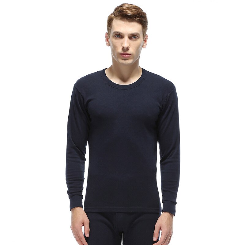 Men Plus Size Cotton Winter and Autumn Thermal Underwear Round Collar Undercoat Jacquard Long Johns Suit: 6808-Navy / XXL