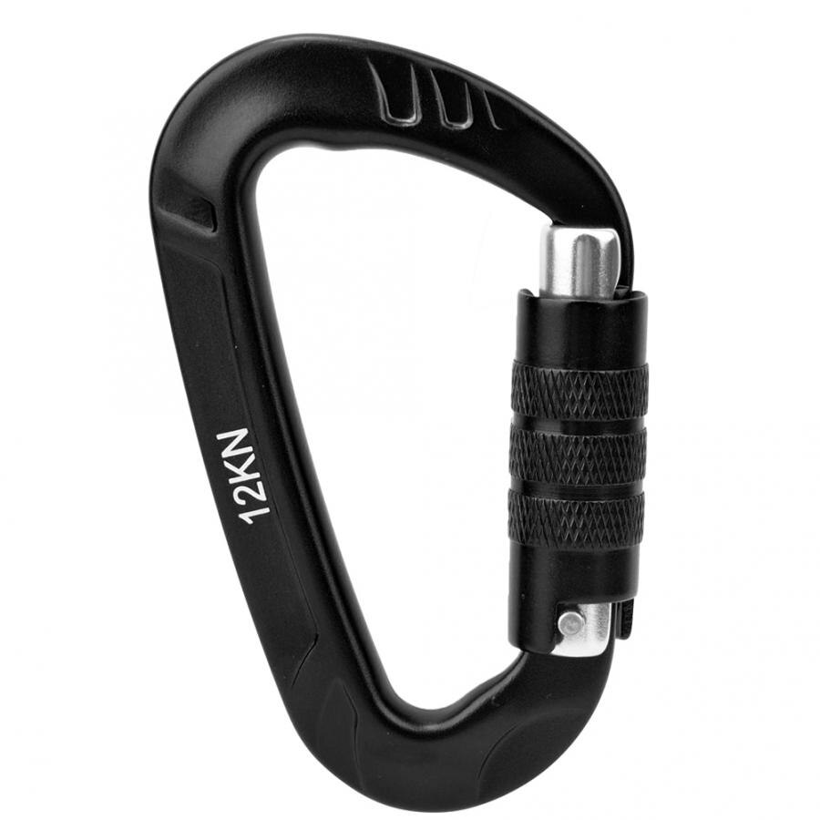 12KN Climbing Carabiner Quickdraws Climbing Buckle Lock Security Safety Lock D Carabiner Climbing Equipment: Black