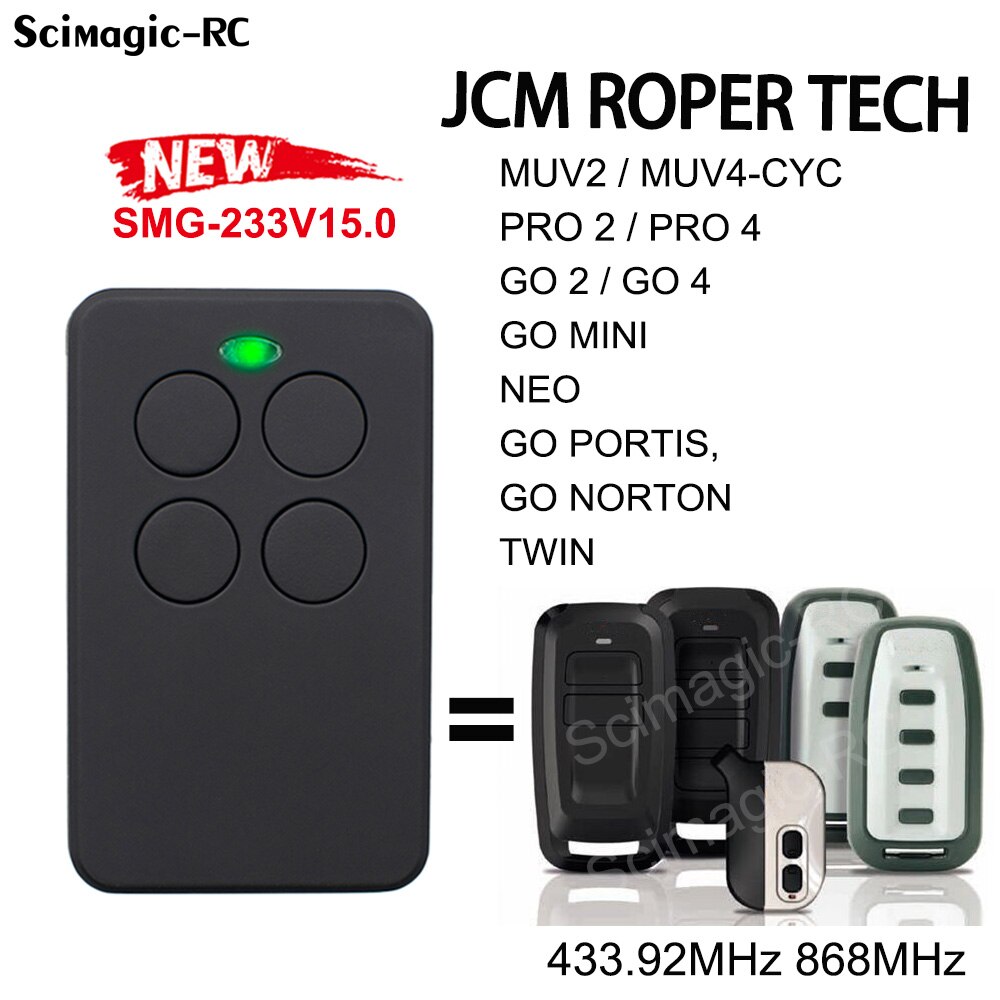Mando a distancia de garaje MUV2-CYC MUV4-CYC JCM ROPER TECH GO-2- GO-4 GO 2 GO 4 GO-MINI GO MINI Command JCM 433 868MHz