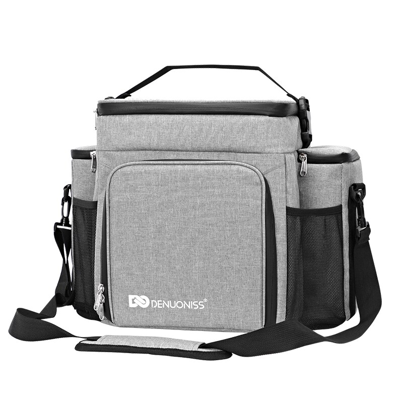 Denuoniss nyeste fitness madpose voksne mænd/kvinder isoleret taske bærbar skulder picnic termisk frugt taske til arbejde: Grå