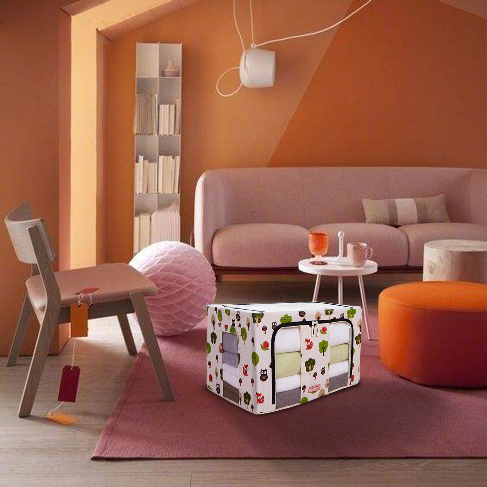 40# Foldable Storage Box Large-capacity Rectangular Organization Linen Fabric With Zipper Moisture-proof Toys Quilt Storage Box