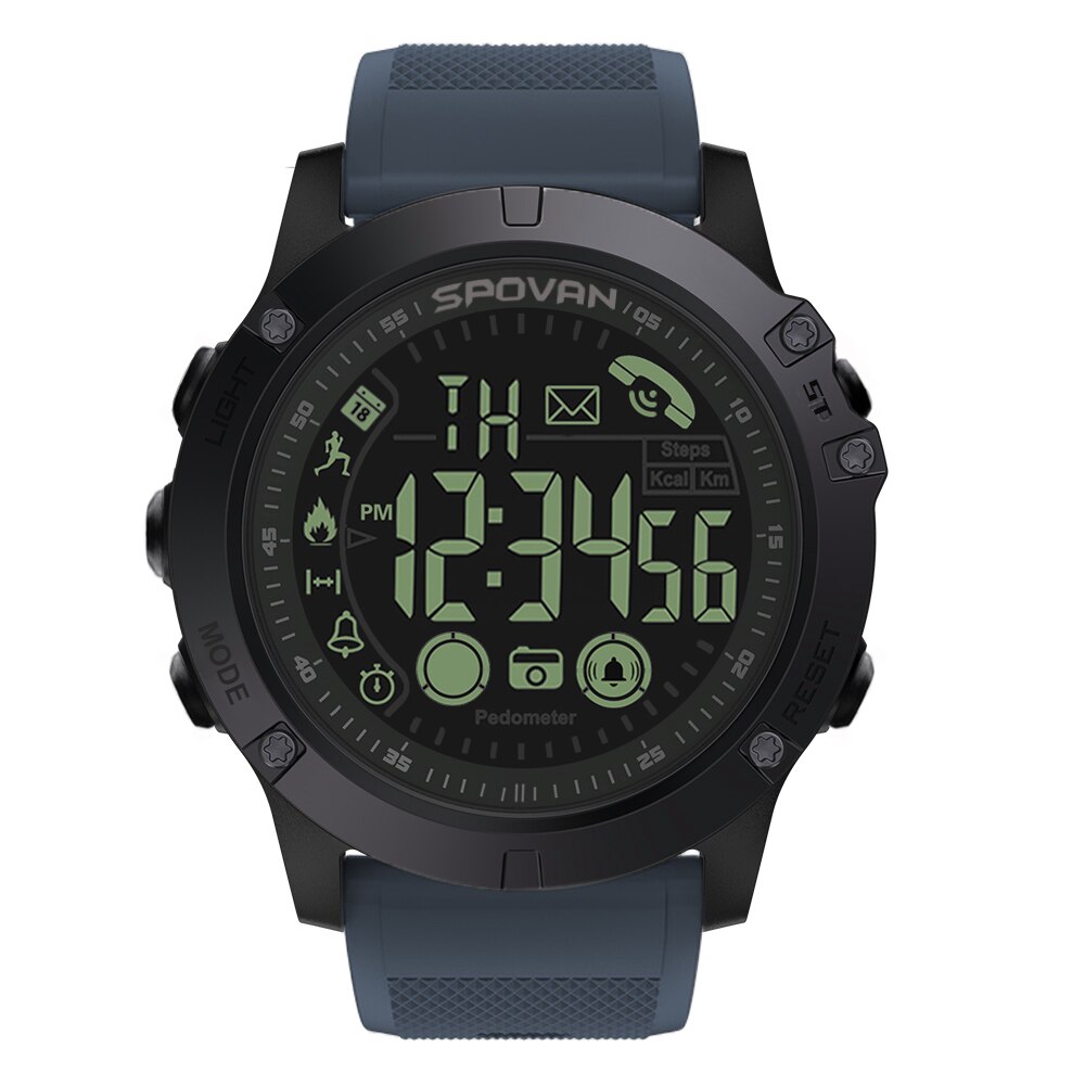 Bluetooth Stappenteller Sporthorloge Outdoor Digitale Smart Sport Horloge Mannen Stappenteller Horloge Voor Ios En Android 50M Waterdicht: Blue PR1-2