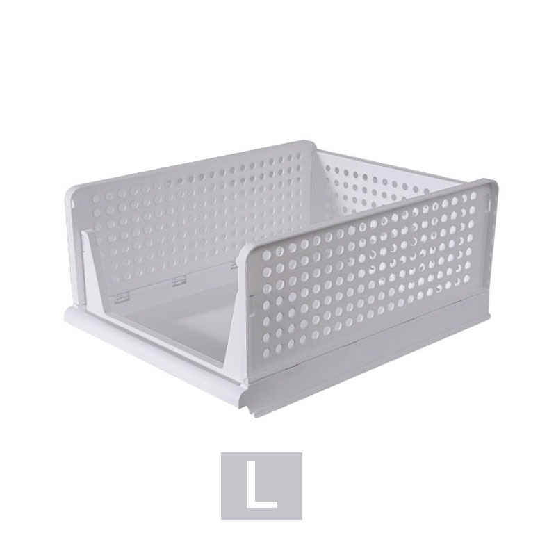 Wardrobe Storage Rack Stackable Closet Clothes Drawer Organizer Layered Partitions Finishing Shelf Bedroom Clothes Organizer: White L