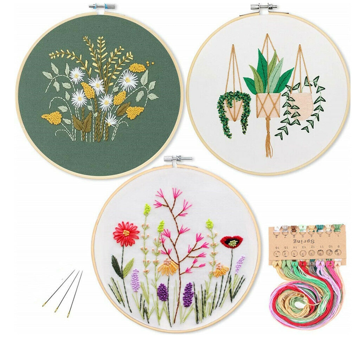 Diy stämplad broderi startpaket broderiduk färg trådar verktygssats