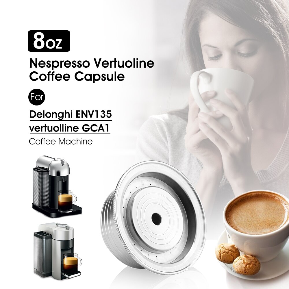 Capsula di caffè riutilizzabile in acciaio inossidabile per filtro per cialde di caffè ricaricabile Nespresso Vertuoline GCA1 per Delonghi ENV135, 230ML