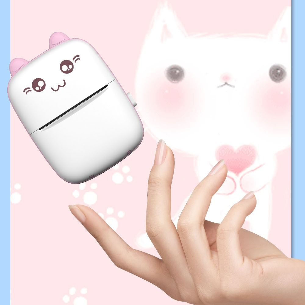 Portable Thermal Printer Lightweight Mini Wireless Bluetooth Printer Cat Shaped Pocket Thermal Label Printer Student