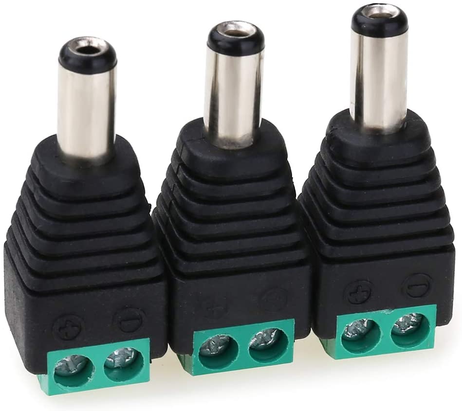 2.1x5.5MM 12V Male DC Power Jack Plug Adapter Connector for CCTV Camera Cable Wire Ends Plug Barrel Green-3PCS
