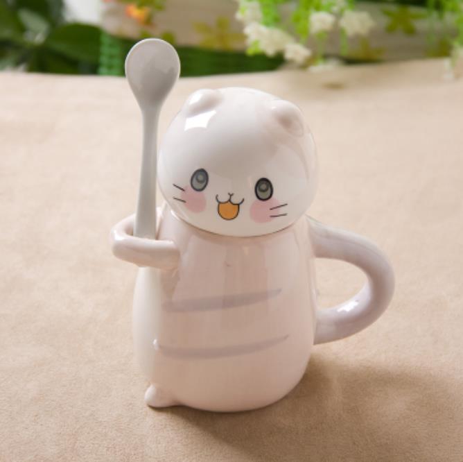 Cute Cat Teacups Exquisite Teaware Accessories With Spoon and Lid Coffee Tea Cups Porcelain Couple Milk Mug Drinkware: 3