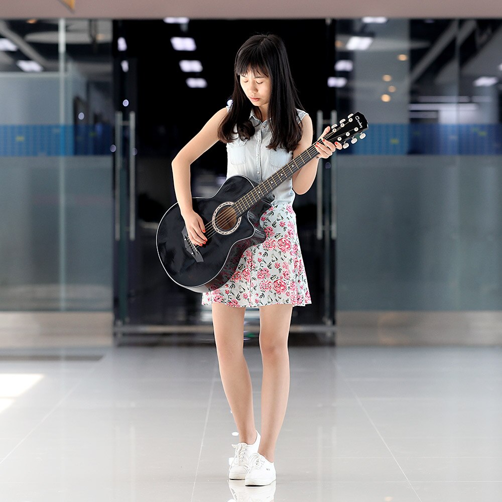 38" Guitar Guitarra 38 inches Acoustic Folk Guitar Basswood 6-String Guitar for Students Beginner Black Blue