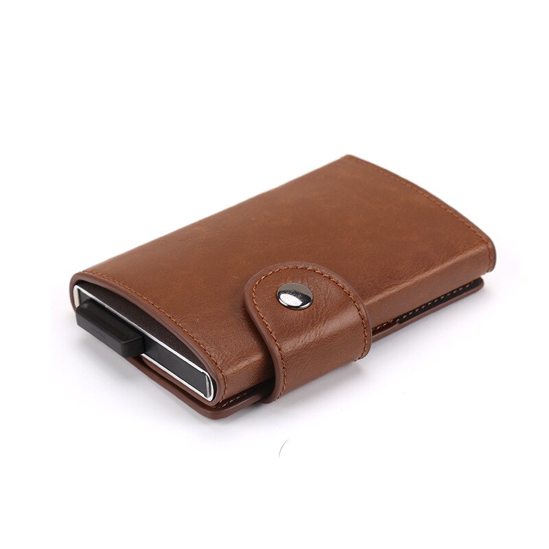 Metall kredittkortholder automatisk elastisk vintage kort id holdere aluminium lommebok pu skinn anti-tyveri rfid blokkerende lommebok