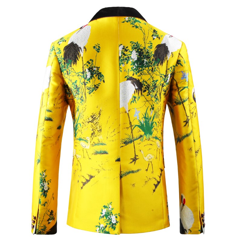 Printemps automne hommes fleur imprimer mince coupe florale jaune Blazer/homme affaires vêtements fête mariage costume veste manteau