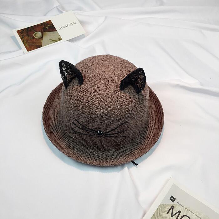 oZyc Sun Hat Women's Cat Lace Ear Summer Straw Hats For Women Beach Headwear 8 Colors Chapeau Femme Bucket Hat: 5
