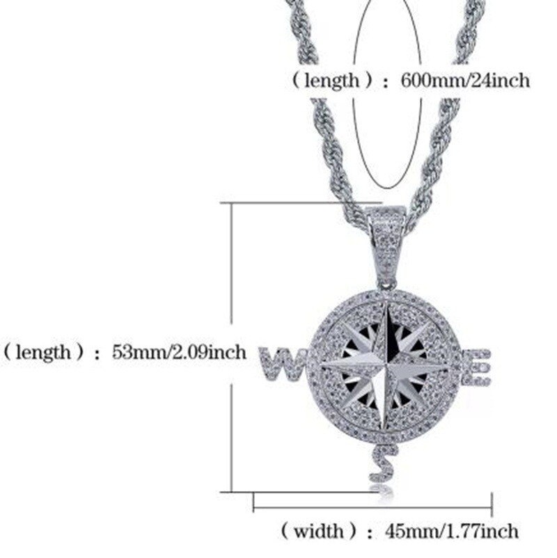 Männer vereist aus kubisch Zirkon Kompass Halskette & Anhänger Mit 4mm Tennis Kette Hüfte hüpfen Gold Silber Farbe Schmuck