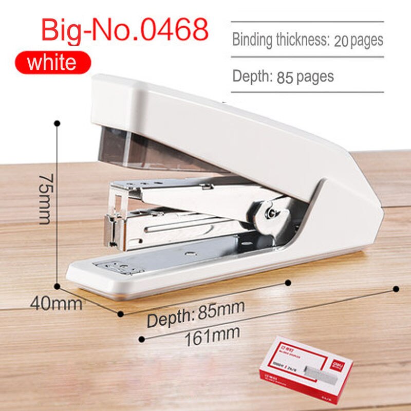 Deli Power-Saving Stapler Office Supplies Student Special Small/Medium/Large stapler standard multi-function practical stapler: Big - NO.0468 white