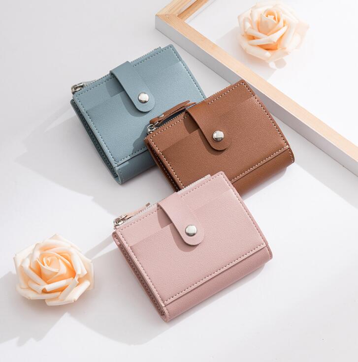 Dames korte portemonnee koreaanse ultradunne portemonnee voor meerdere kaarten zachte pu-munten portemonnee