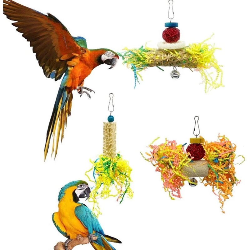 Bird Parrot Shredding Toys Chewing Foraging Hanging Cage Paper Strings Wire Drawing Ball Toys Relieve Boredom