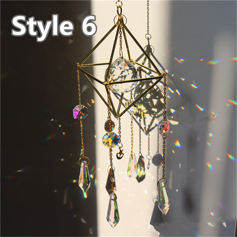 Home Decor Crystal Pendant Hanging Curtain Windchimes Sun Light Catcher Star Moon Pendant Rainbow Wind Chime: style 6